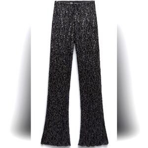ZARA Festive Days Semi-Sheer Flared Sequin Leggings Pants XSmall
